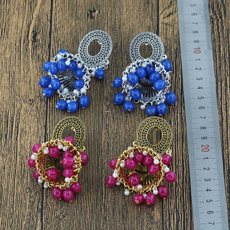 Women's Vintage Agate Oval-Shaped Earrings with Rhinestones